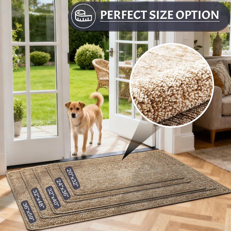 REFETONE Indoor Doormat, Front Door Mat 20"x32" Absorbent Rubber Backing Non Slip Back Door Mats, Washable Low-Profile Inside Floor Mat Door Rugs for Entryway, Resist Dirt Mud Mat for Dogs, Coffee - Image 4